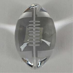 SASAKI KRYSTAL FOOTBALL PAPERWEIGHT – 4" – ETCHED CLEAR GLASS – DESK DECOR